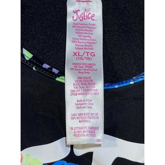 Justice Girls Size XL 16/18 2 piece Rashguard Long Sleeve Floral Sleeves Black M - Picture 11 of 11